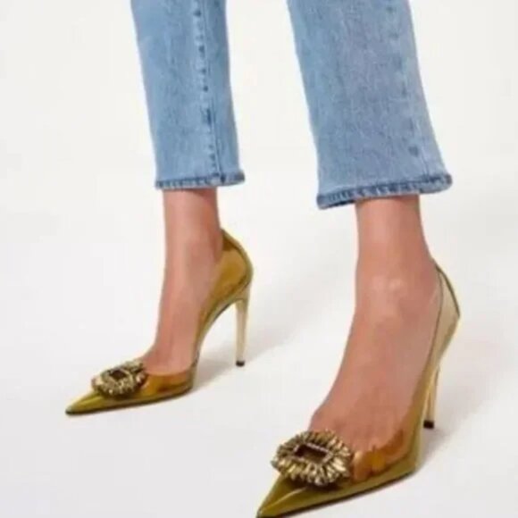 Good American Olive/Gold CINDER-F*CKING-RELLA PUMP Size 13 - Picture 2 of 11